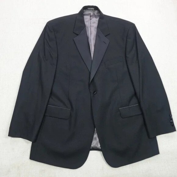 Stafford Tuxedo Suit Mens 48 Regular Black Wool Blend Formal Wear 2 Piece Set - Picture 2 of 15